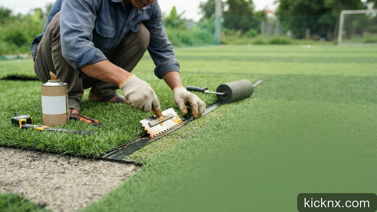 Minh họa: Cách kẻ vạch và dán keo mí nối thảm cỏ nhân tạo đúng kỹ thuật