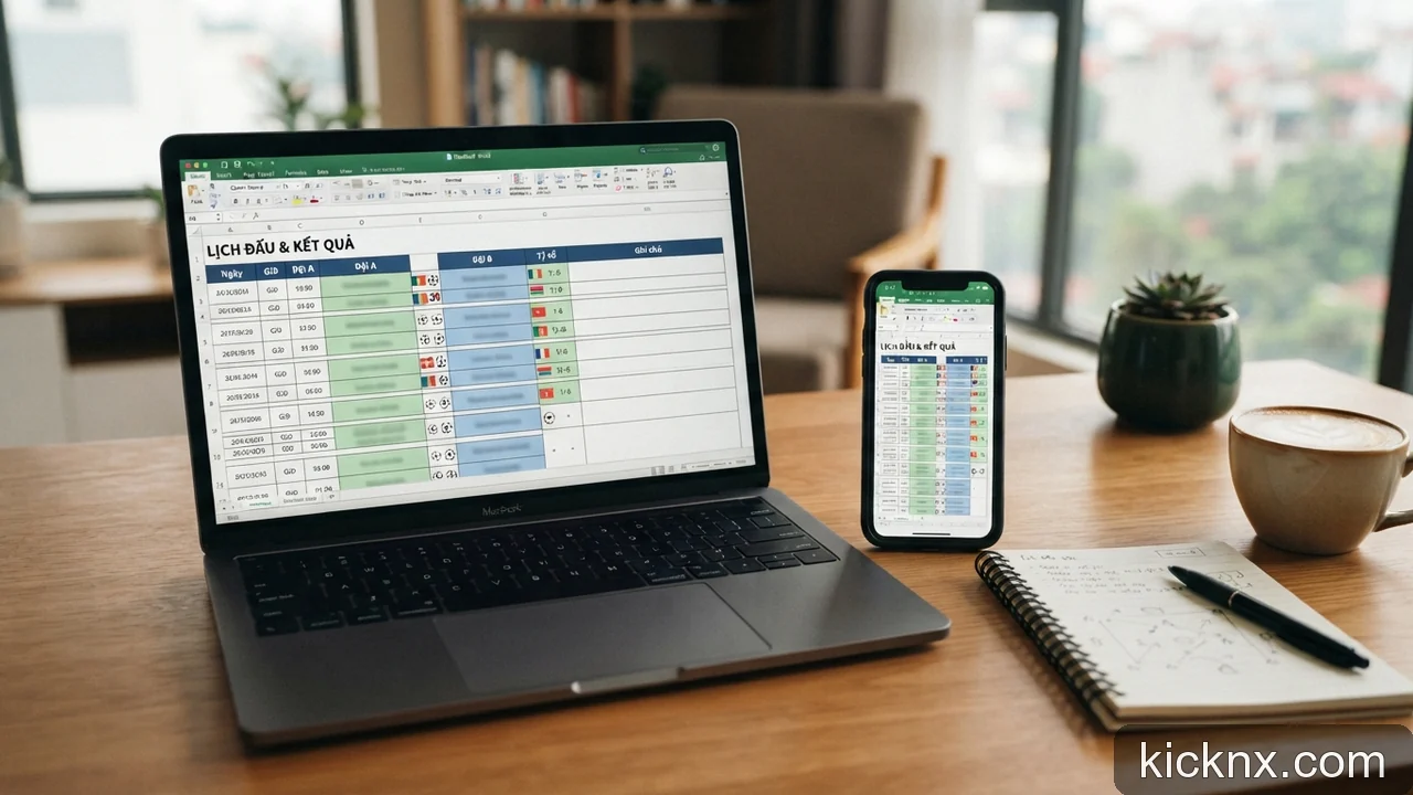 Minh họa: Cách xây dựng bảng theo dõi lịch đấu cá nhân trên excel cho người mê bóng đá