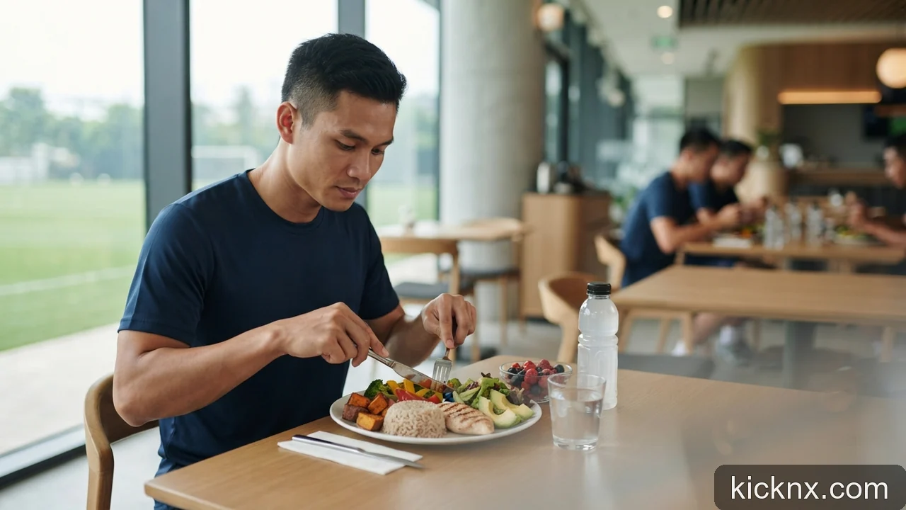 Minh họa: Chế độ dinh dưỡng của cầu thủ chuyên nghiệp trước ngày thi đấu gồm những gì?