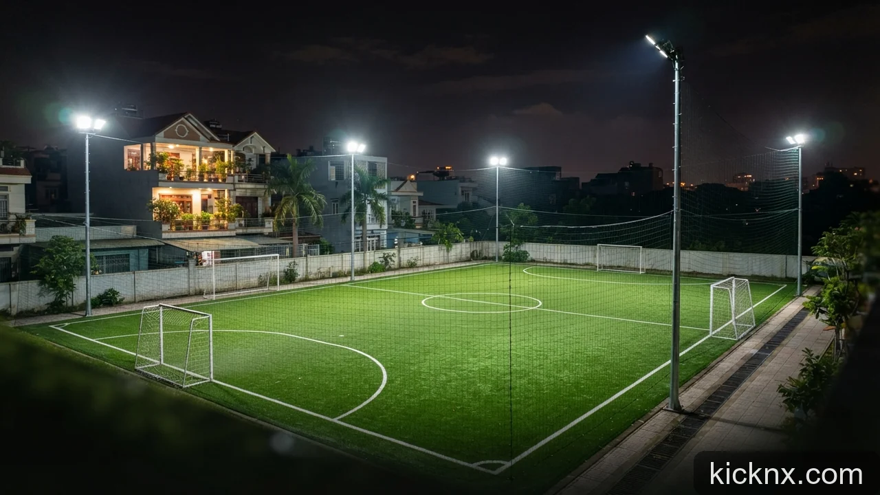Minh họa: Hệ thống chiếu sáng sân bóng đá mini: Tiêu chuẩn độ rọi và cách bố trí