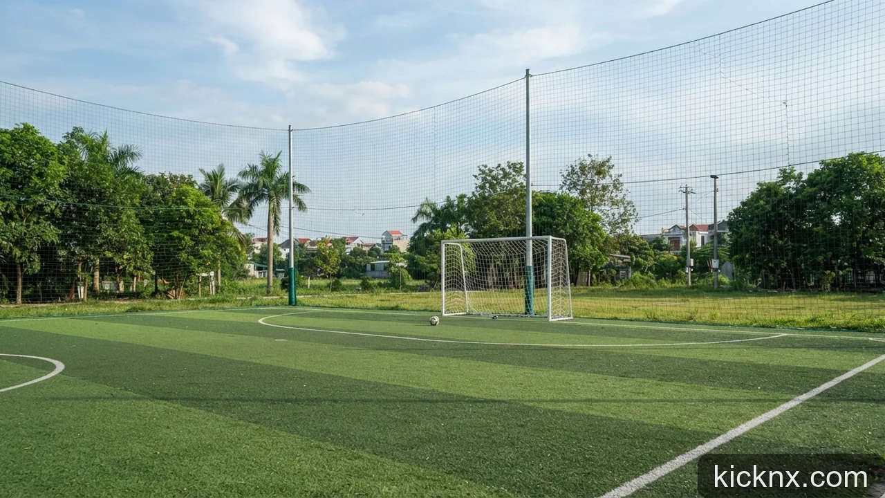 Minh họa: Quy định về lưới chắn bóng và khung thành chuẩn trên sân bóng mini